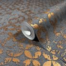 Elegáns szövet alapon apró koptatott mintás dekor vinyl tapéta antracit alapon bronz színben