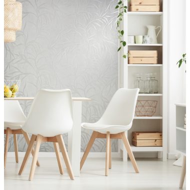   Leveles indás fémes fehér alapon gyöngyház modern vinyl dekor tapéta