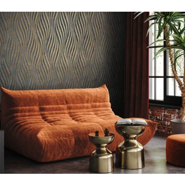   3D hullám mintás fémes antracit bronz  modern vinyl dekor tapéta