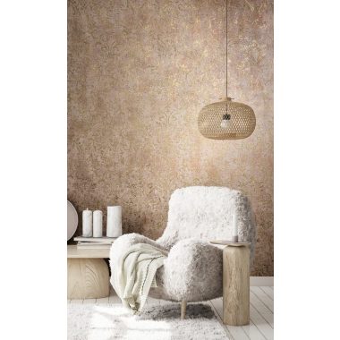   Barokk mintás romantikus indás vintage fémes terrakotta alapn arany vinyl dekor tapéta