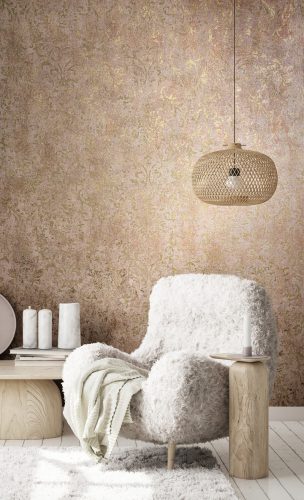 Barokk mintás romantikus indás vintage fémes terrakotta alapn arany vinyl dekor tapéta