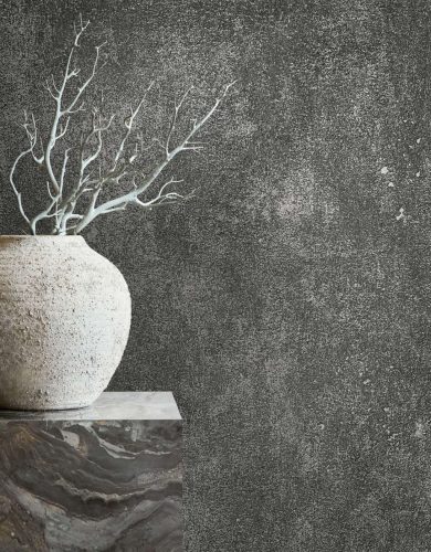 Antracit alapon ezüst foltos antikolt fémes betonos hatású vinyl tapéta