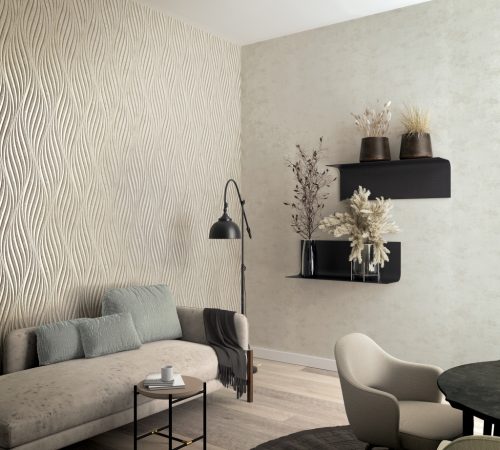 Fehér, szürke és gyöngyház foltos antikolt fémes betonos hatású vinyl tapéta