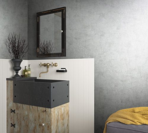 Halvány szürke alapon ezüst foltos antikolt fémes betonos hatású vinyl tapéta