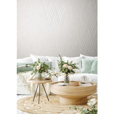   3D hullám mintás fémes fehér gyöngyház modern vinyl dekor tapéta