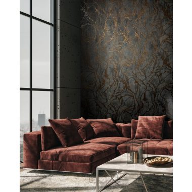   Absztrakt mintás fémes antracit alapon bronz erezetes modern antikolt vinyl tapéta