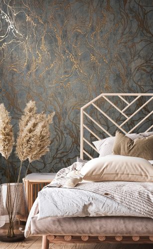 Absztrakt mintás fémes antracit alapon bronz erezetes modern antikolt vinyl tapéta