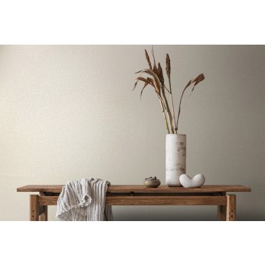   Krém színű alapon gyöngyház becsillanásos lenvászon hatású szövet struktúrájú vinyl tapéta