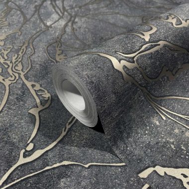   Absztrakt mintás fekete alapon fémes erezetes modern antikolt vinyl tapéta