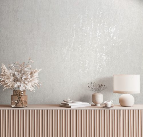 Világos szürke alapon gyöngyház színű beton hatású modern foltos vinyl tapéta