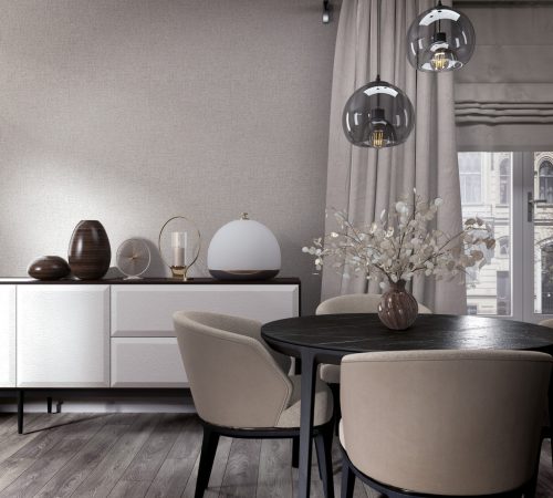 Szürke alapon fémes becsillanásos lenvászon hatású szövet struktúrájú vinyl tapéta