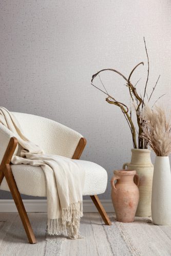 Szürke alapon fémes becsillanásos lenvászon hatású szövet struktúrájú vinyl tapéta