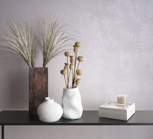 Hófehér antikolt, foltos, fémes hatású vinyl dekor tapéta