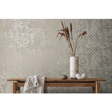   Elegáns szövet alapon apró koptatott mintás dekor vinyl tapéta szürke-ezüst színben