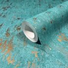 Türkiz alapon arany színű beton hatású modern foltos vinyl tapéta