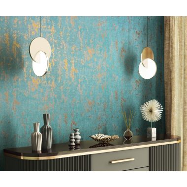   Türkiz alapon arany színű beton hatású modern foltos vinyl tapéta