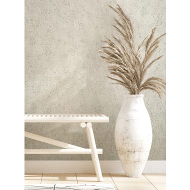   Barokk mintás romantikus indás vintage fémes fehér beton alapon szürke vinyl dekor tapéta