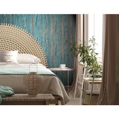   Türkiz és arany színű márvány jellegű csíkos mintás natur vinyl tapéta