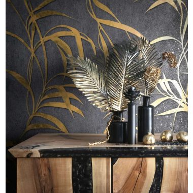   Leveles indás fémes antracit alapon arany modern vinyl dekor tapéta