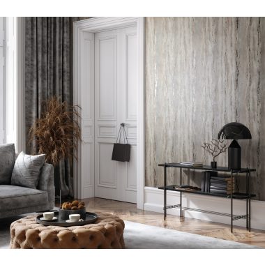   Szürke, bézs és pezsgő színű márvány jellegű csíkos mintás natur vinyl tapéta