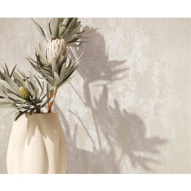 Törtfehér fémes, enyhén antikolt modern vinyl tapéta