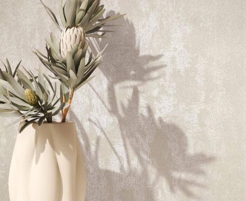 Törtfehér fémes, enyhén antikolt modern vinyl tapéta