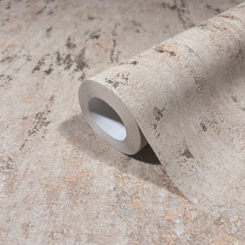 Terrakotta színű beton hatású modern, fémes foltos vinyl tapéta