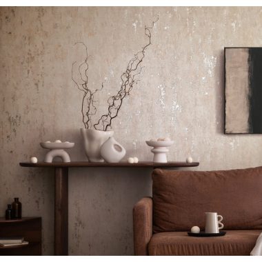   Terrakotta színű beton hatású modern, fémes foltos vinyl tapéta