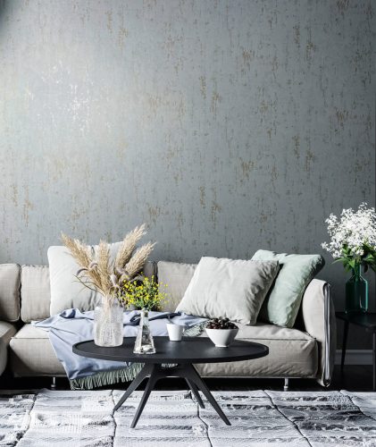 Vilgoskék alapon pezsgő színű beton hatású modern foltos vinyl tapéta