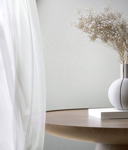 Hófehér alapon gyöngyház becsillanásos lenvászon hatású szövet struktúrájú vinyl tapéta