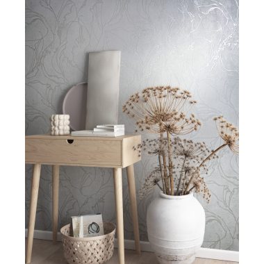   Absztrakt mintás fehér gyöngyházas fémes erezetes modern antikolt vinyl tapéta