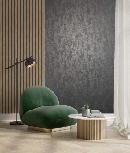 Fekete, fémes, enyhén antikolt modern vinyl tapéta