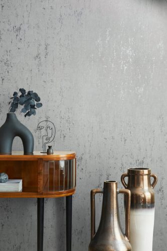 SZürke alapon ezüst színű beton hatású modern foltos vinyl tapéta