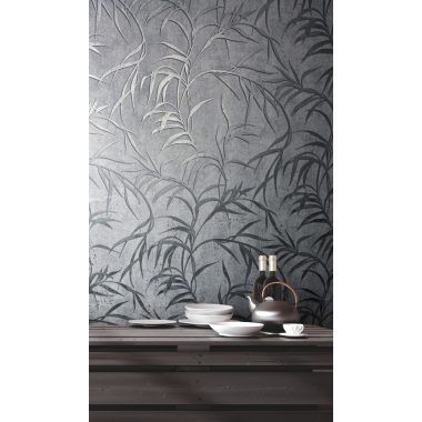   Leveles indás fémes szürke alapon ezüst modern vinyl dekor tapéta