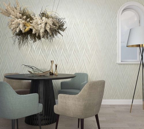 3D hullám mintás fémes halványzöld gyöngyház modern vinyl dekor tapéta