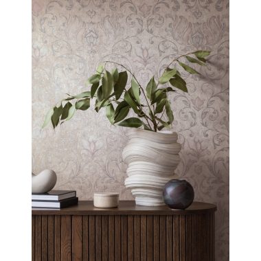   Romantikus inda és virág mintás klasszikus vintage dekor tapéta bézs alapon lila és rózsaszín