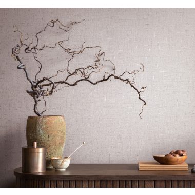   Enyhén mályvás-pezsgő alapon fémes - rozegold becsillanásos lenvászon hatású szövet struktúrájú vinyl tapéta