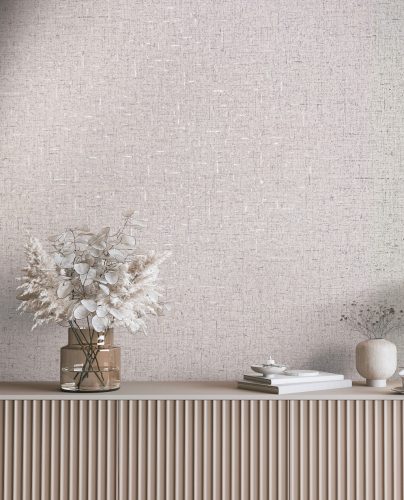 Enyhén mályvás-pezsgő alapon fémes - rozegold becsillanásos lenvászon hatású szövet struktúrájú vinyl tapéta