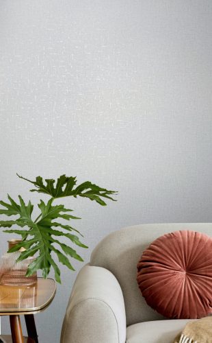 Halvány szürke alapon gyöngyházas becsillanásos lenvászon hatású szövet struktúrájú vinyl tapéta