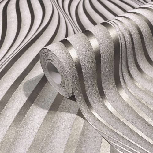 3D hullám mintás fémesbézs pezsgő modern vinyl dekor tapéta