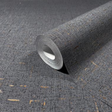   Antracit alapon bronz/fémes becsillanásos lenvászon hatású szövet struktúrájú vinyl tapéta