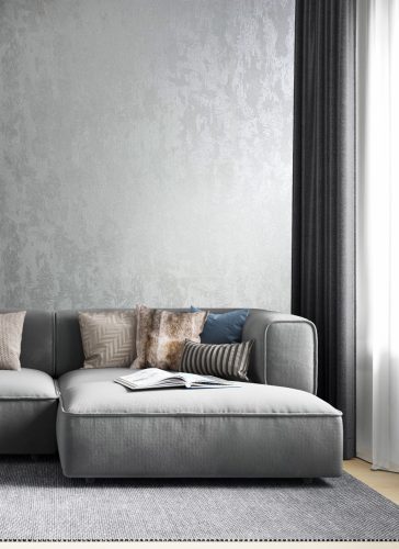 Ezüst színű fémes, enyhén antikolt modern vinyl tapéta