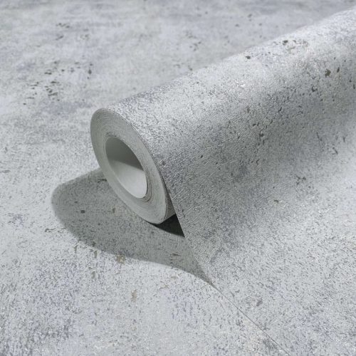 Világos szürke alapon ezüst foltos antikolt fémes betonos hatású vinyl tapéta