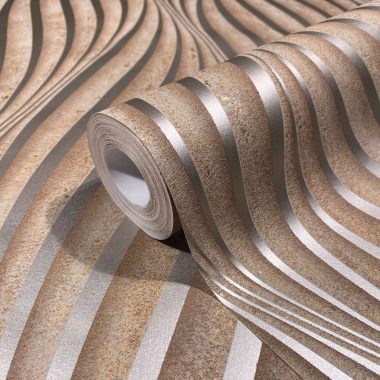   3D hullám mintás fémes barna arany bronz  modern vinyl dekor tapéta