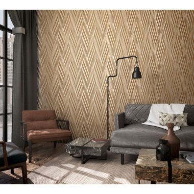   3D hullám mintás fémes barna arany bronz  modern vinyl dekor tapéta