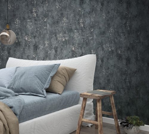 Fekete pici ezüst és szürke foltos antikolt fémes betonos hatású vinyl tapéta