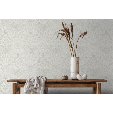   Romantikus inda és virág mintás klasszikus vintage dekor tapéta szürke alapon bézs