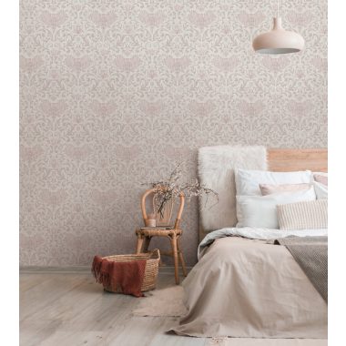   Romantikus inda és virág mintás klasszikus vintage dekor tapéta bézs alapon halvány rózsaszín
