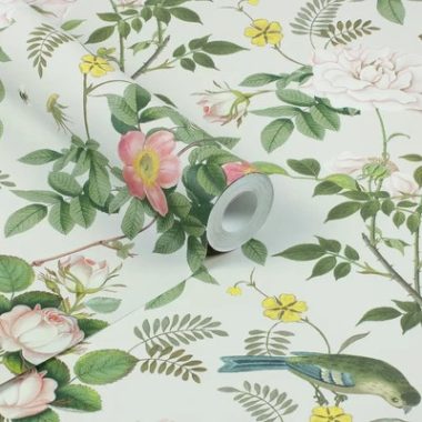   Elragadó rózsakert mintás tapéta, méhecskékkel és madarakkal