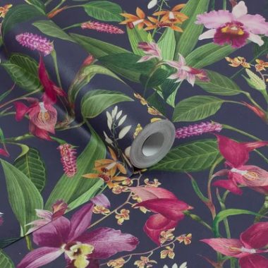   Orchidea virágos színes impozáns tapéta fekete alapszínnel